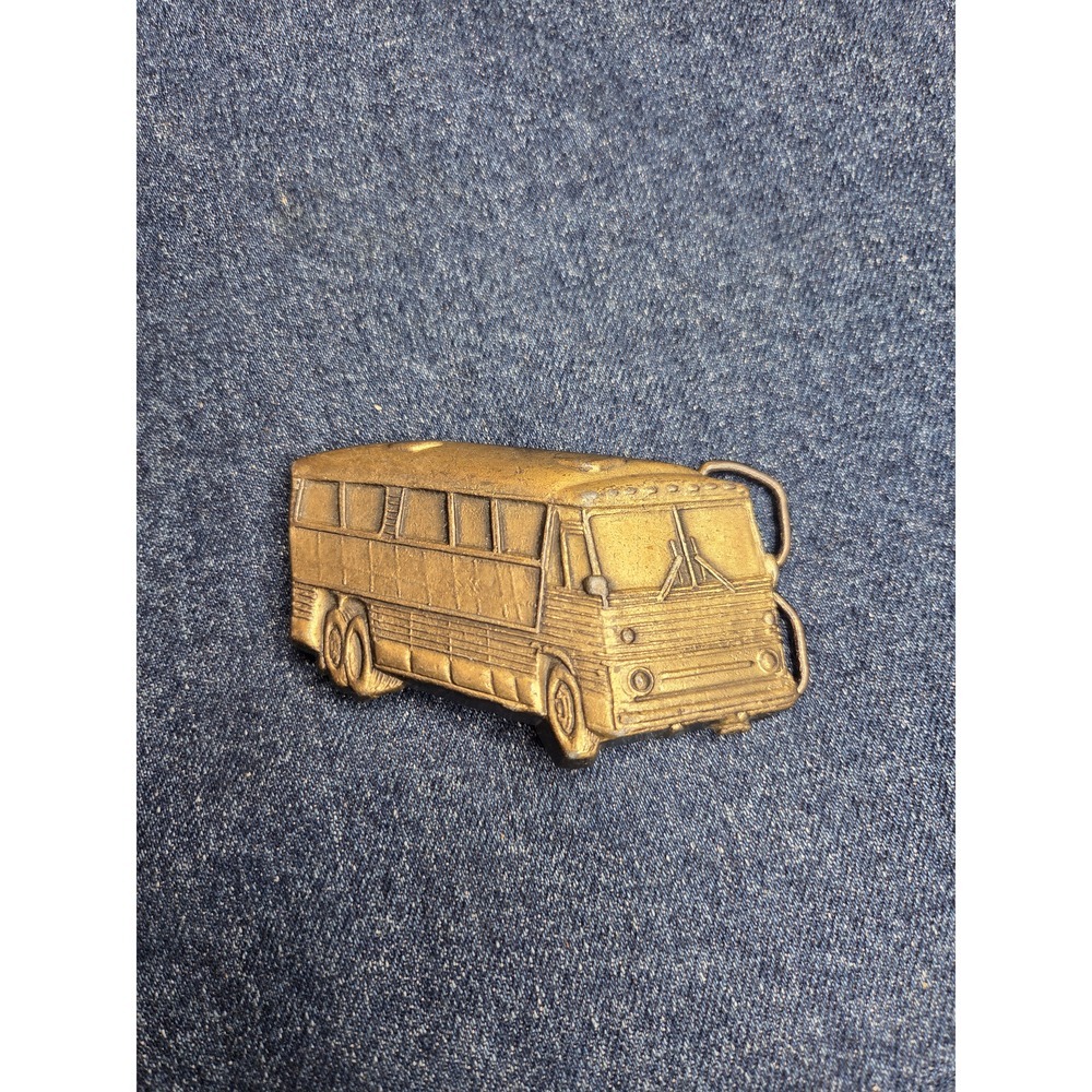 Vintage Solid Brass 1970s Charter Bus Belt Buckle - Americana
